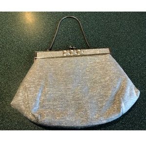 Silver Evening Formal Pouch with flowers and strap